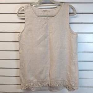 Valentina Naldi Beige Linen Sleeveless Tank with Fringe Hem L